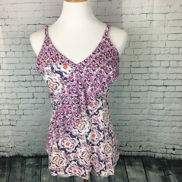 Banana Republic Modal Tank Top S Boho Whimsy Romantic Feminine Ruffle Coquette - Picture 1 of 9